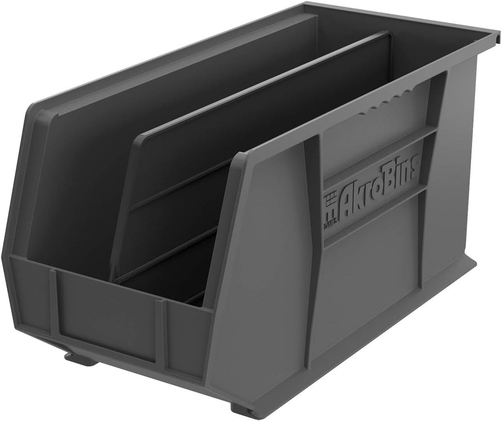 Akro-Mils 30265 AkroBins Plastic Storage Bins, Space-Saving Stackable Bins for Garage, Pantry, Craft Organization, 18-' x 8.25-' x 9-', Black, 6-Pack