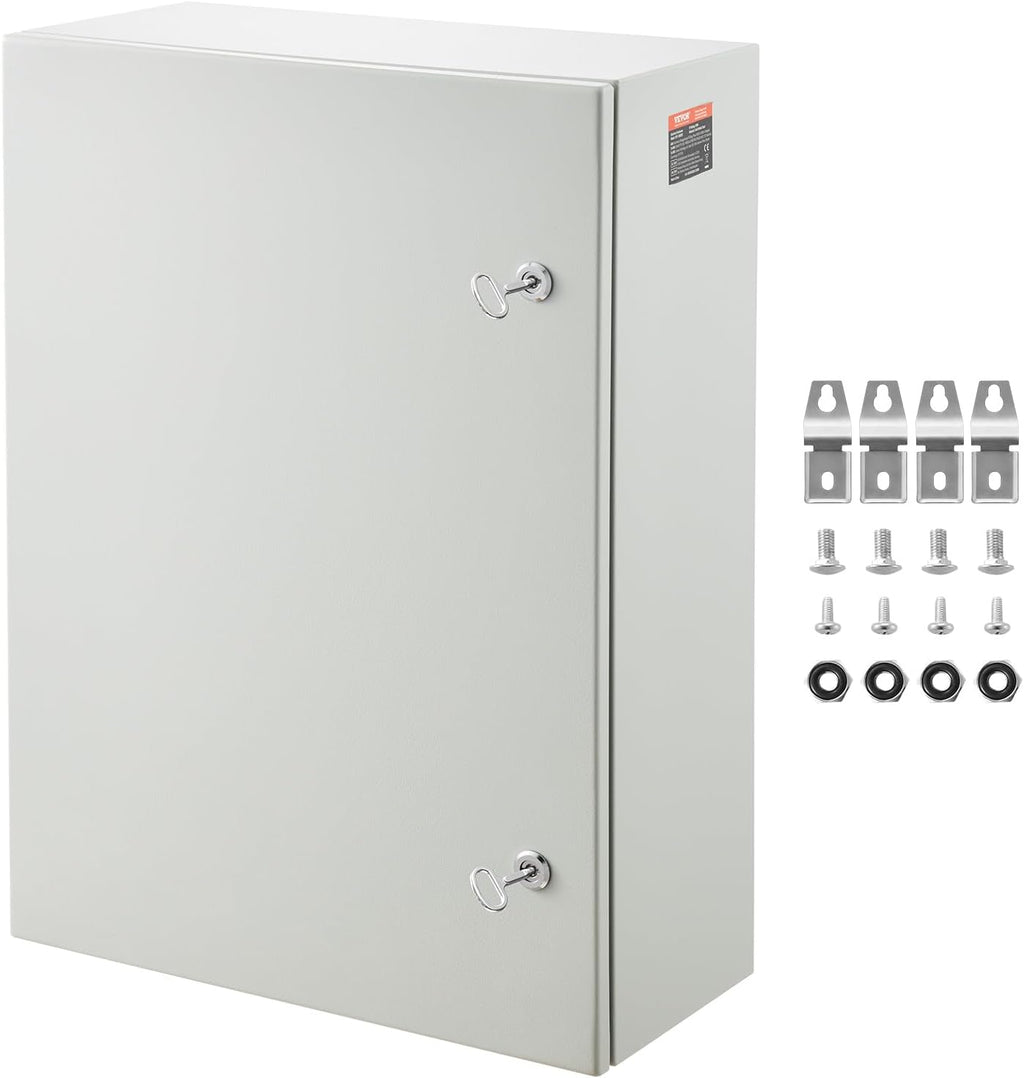 VEVOR Steel Electrical Box, 28 x 20 x 10 in, Cold Rolled Steel Electrical Enclosure Box, Wall-Mounted Outdoor Electrical Electronic Equipment Enclosure with Mounting Plate Hinges Lock, IP66 Waterproof