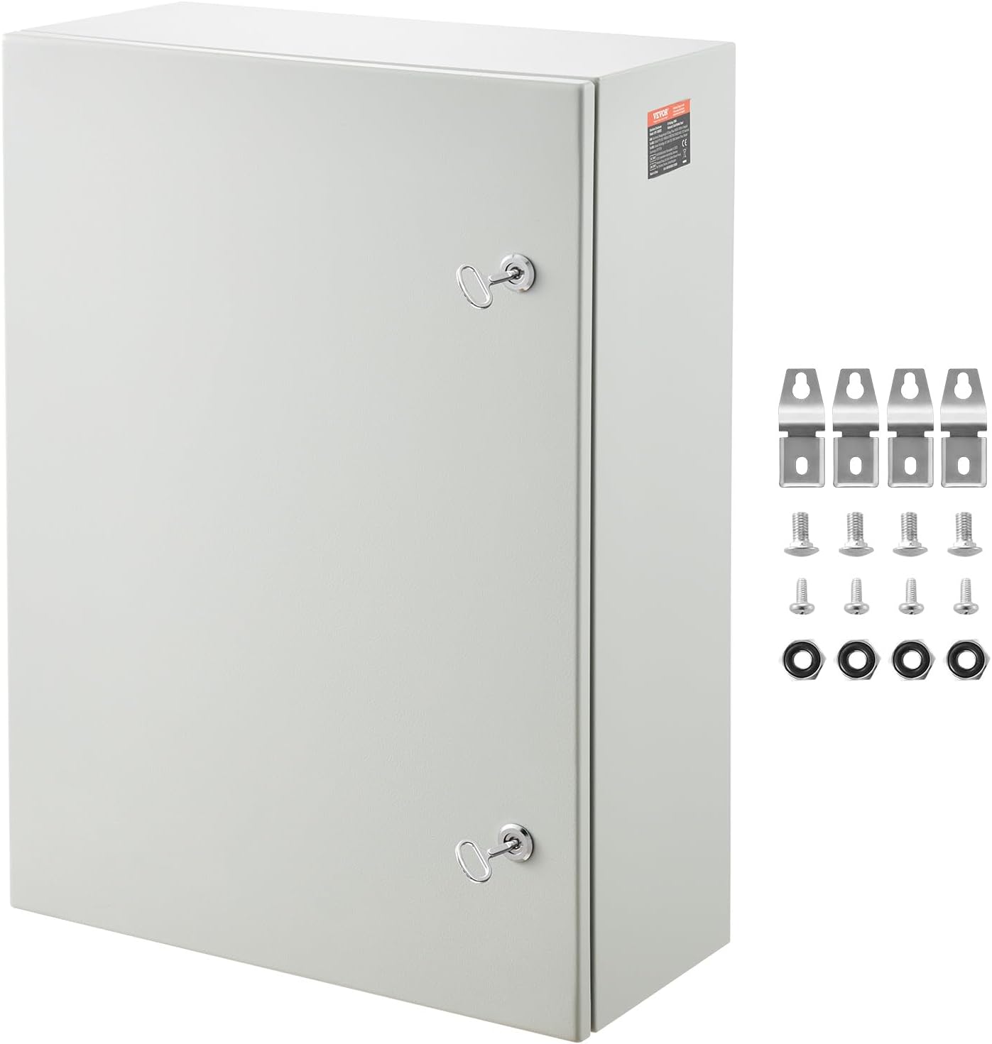 VEVOR Steel Electrical Box, 28 x 20 x 10 in, Cold Rolled Steel Electrical Enclosure Box, Wall-Mounted Outdoor Electrical Electronic Equipment Enclosure with Mounting Plate Hinges Lock, IP66 Waterproof