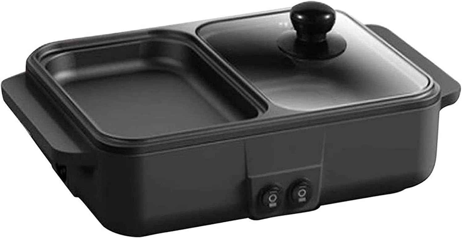 Indoor Korean Barbecue Grill Electric Skillet Grill Combo, Indoor BBQ Grill, Stew And Hot Pot With Non Stick Pan, Tempered Glass Vented Lid, 110v/220v Household Electric Grill Smokeless Removable (Co