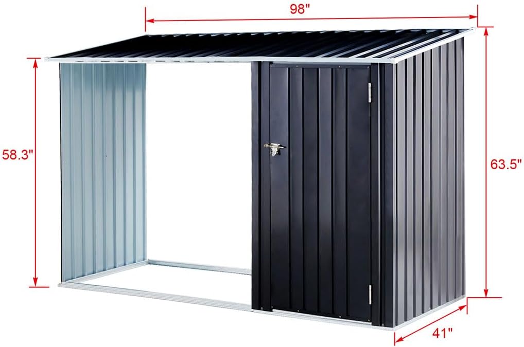 2-in-1 Outdoor Garden Storage Shed with Firewood Rack, Heavy Duty Galvanized Steel Tool Shed with Sloped Roof, Weather-Resistant Backyard Storage for Tools, Equipment & Firewood