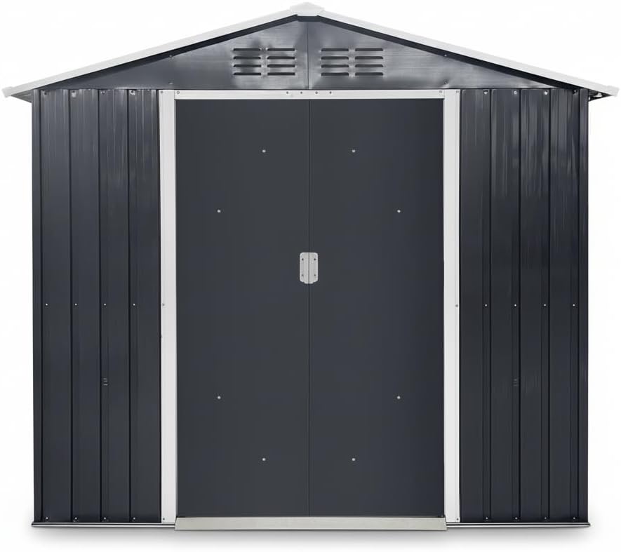 YOPTO 7x4.3 FT Metal Garden Sheds with Window,Outdoor Heavy-Duty Steel Storager Tool Shed W/Sliding Door and Punched Vents,Waterproof Building Organizer for Storing Motorcycle,Bicycles,Grey