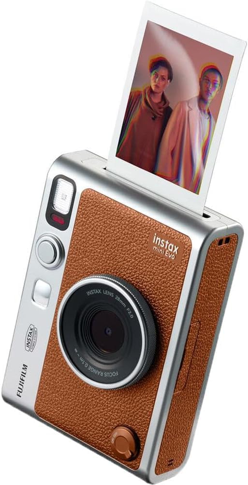 Fujifilm Instax Mini EVO Instant Camera with Sunshine Photo Microfiber Cleaning Cloth (Camera + 3 Twin Packs, Brown)