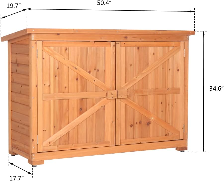 VINGLI Outdoor Wooden Storage Shed, 50.4' x 19.7' x 34.6' (L x W x H) Extra Large Garden Shed Outside Tool Cabinet with 2 Safety Latches, Patio Storage Organizer for Garden Yard Lawn Equipment