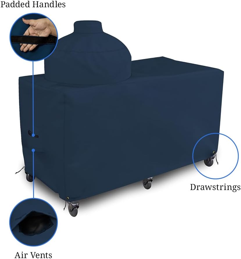 Covers & all Big Egg Grill Cover, 12 Oz Waterproof UV & Weather Resistant, PVC Coated Outdoor Cover with Air Vents & Drawstrings(72' L x 36' D x 52' H, Blue)