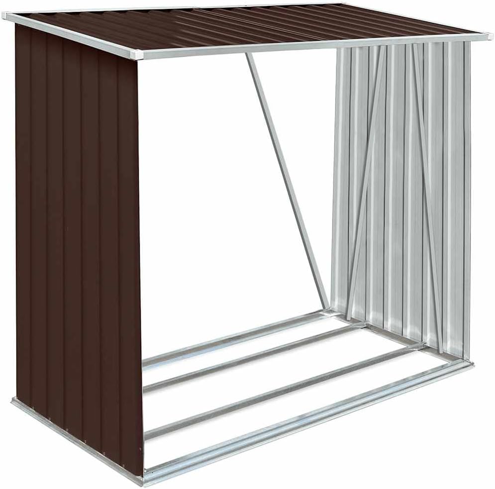 vidaXL Log Storage Shed, Log Holder with Roof, Log Storage Shed, Firewood Rack for Backyard Garden Patio Porch, Brown Galvanized Steel 64.2'
