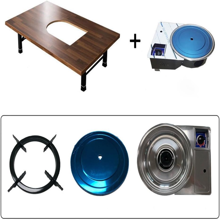 Korean BBQ Grill Table with Built-in Gas Burner, Folding Indoor Outdoor Dining Table, Marble Top for Camping & Kitchen, Made in Korea (Log)