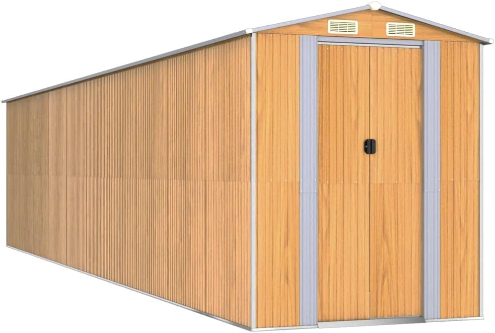 vidaXL Garden Shed in Light Brown - Galvanized Steel Outdoor Storage for Tools, Garden Equipment - Weather with Easy Assembly and Ventilated Design