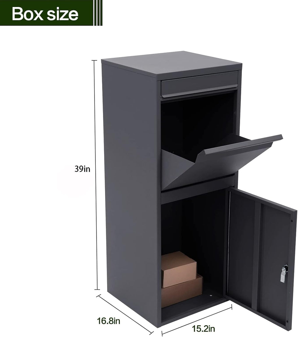 Gray Outdoor Storage Box, Heavy Duty steel Anti Theft Package Delivery Box, Parcel Box with Combination Lock, Suitable for Curbside or Porch Package Drop