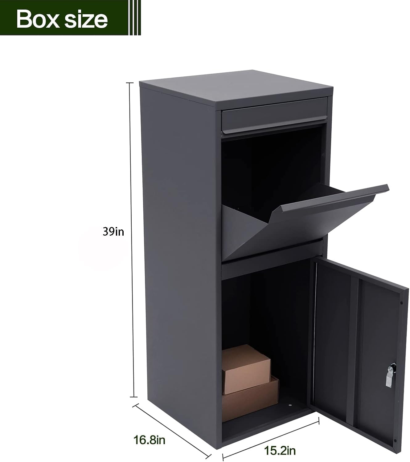 Gray Outdoor Storage Box, Heavy Duty steel Anti Theft Package Delivery Box, Parcel Box with Combination Lock, Suitable for Curbside or Porch Package Drop