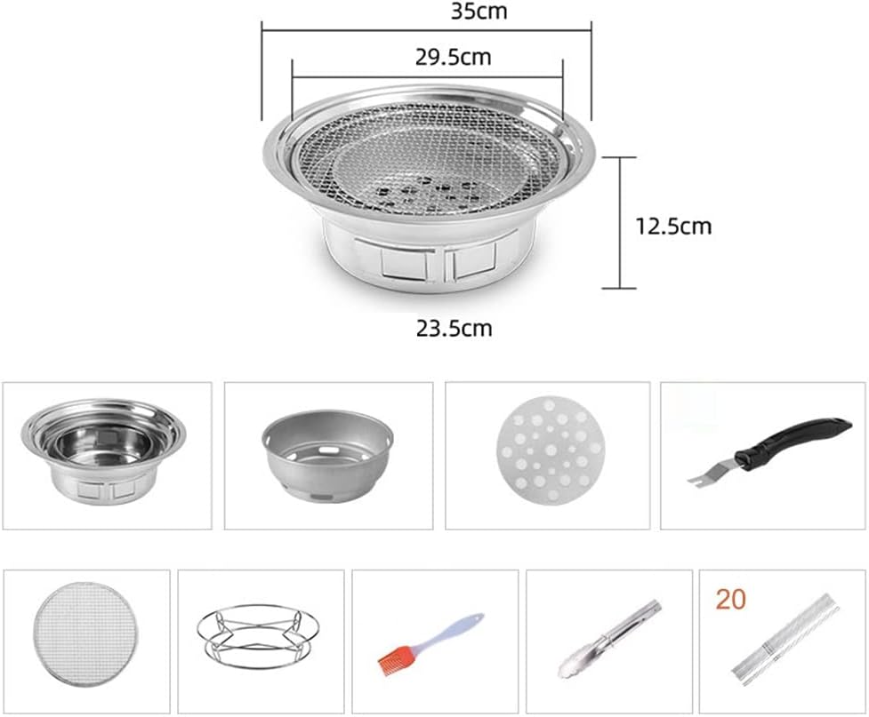 Charcoal Barbecue Grill, Household Korean BBQ Grill, Portable Camping Grill Stove, Tabletop Smoker Grill for 1-2 People (A 35 * 12.5cm)