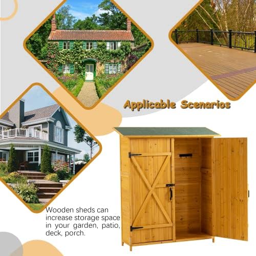 Outdoor Storage Cabinet- Garden Storage Shed- Lockable Wooden Storage Sheds Organizer for Home, Yard, Outdoor 56'L x 19.5'W x 64'H (Natural + Solid Wood)