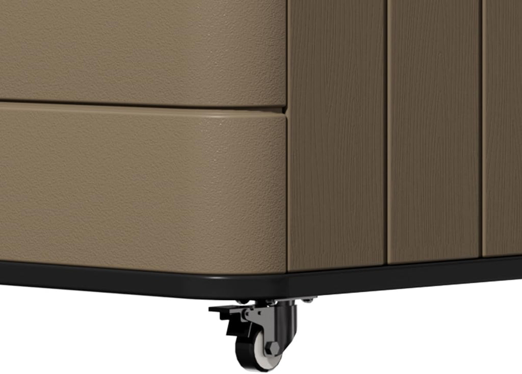 Mrosaa 110 Gallon Deck Box Waterproof with Wheels - Mobile Double-Wall Resin Outdoor Storage Box for Patio, Pool, & Garden - Lockable Deck Storage for Cushions, Pool Floats, Boat Slip (Brown)
