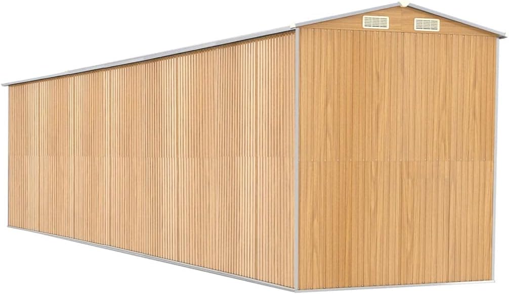 vidaXL Garden Shed in Light Brown - Galvanized Steel Outdoor Storage for Tools, Garden Equipment - Weather with Easy Assembly and Ventilated Design
