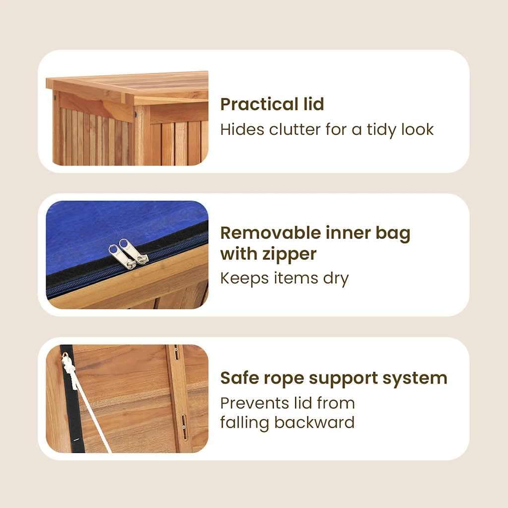 vidaXL Solid Teak Wood Patio Storage Box - Rustic Design, Ample Storage Space, Water-Resistant Lining, Easy Assembly - Ideal for Indoor and Outdoor Use - Brown