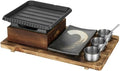 Compact Tabletop BBQ Grill Set with Wooden Stand, Portable Alcohol Barbecue Stove for Indoor Cooking, Outdoor Picnics, Camping, Small Parties(Large)