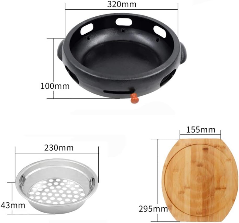 BBQ Barbeque Barbecue Grill,Korean Household Charcoal Grill,Insulated Wooden Tray,Cast Iron Furnace,Indoor Outdoor,4 Styles (Color : C)