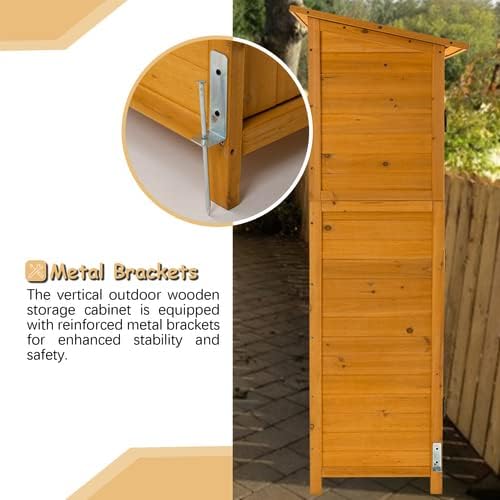 Outdoor Storage Cabinet- Garden Storage Shed- Lockable Wooden Storage Sheds Organizer for Home, Yard, Outdoor 56'L x 19.5'W x 64'H (Natural + Solid Wood)