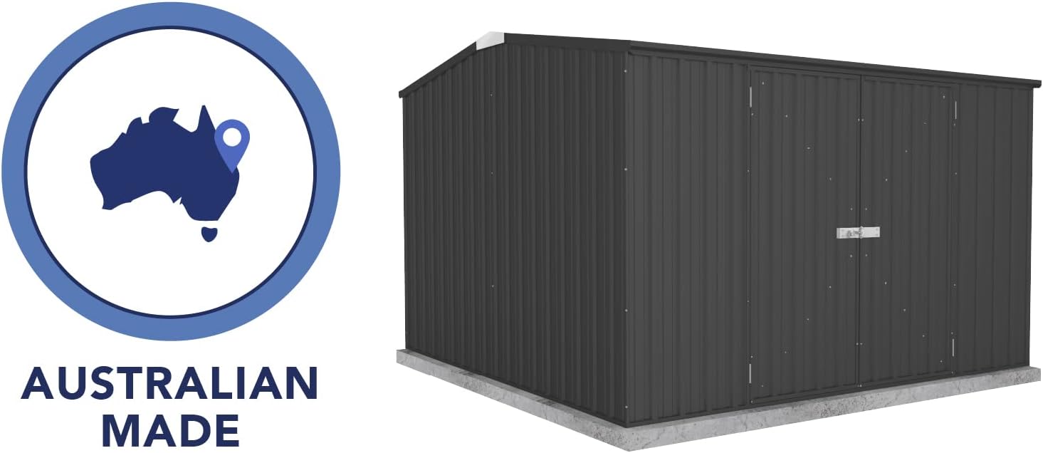 Absco Premier Storage Sheds, 10'x10' Metal Garage, DIY Backyard Shed, Utility Tool Storage, Weather & Wind Resistant Aluminum Panels & Steel Frame, Maintenance-Free, 12 Year Warranty, Monument Gray