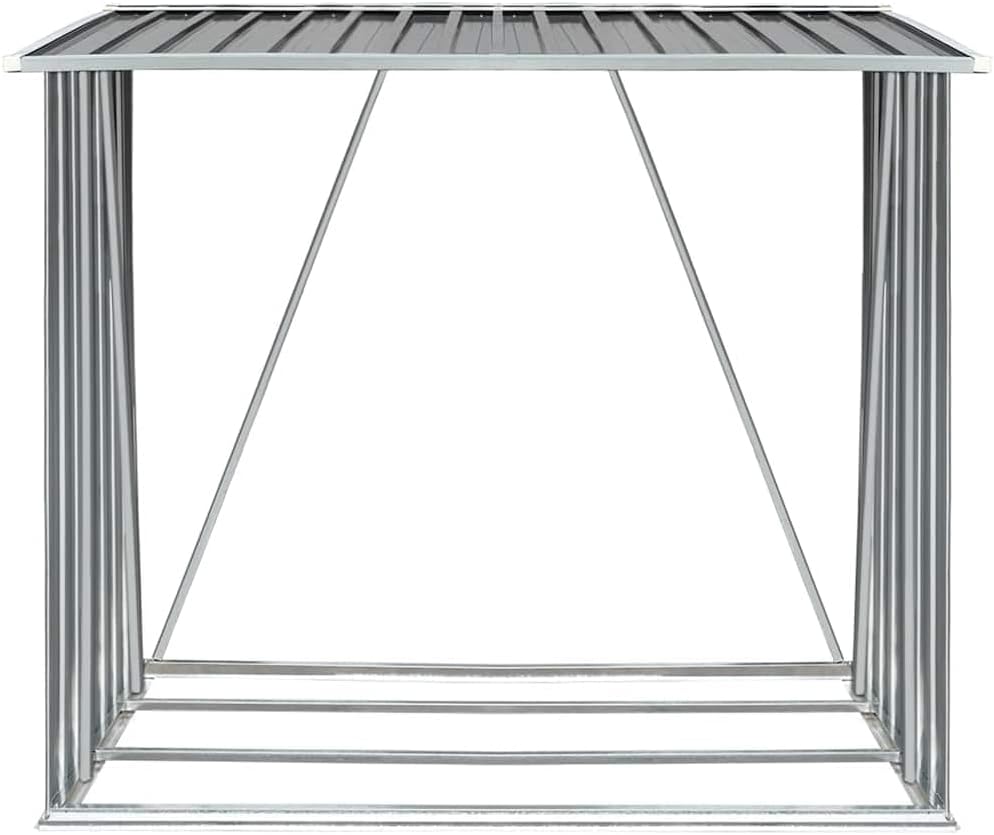 vidaXL Firewood Rack, Log Holder with Roof, Log Storage, Firewood Stand for Outdoor Backyard Garden Patio Porch, Gray Galvanized Steel 64.2'