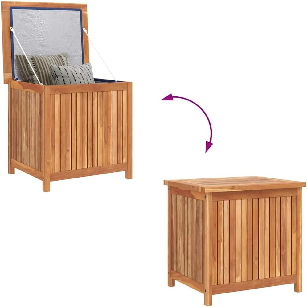 vidaXL Solid Teak Wood Patio Storage Box - Rustic Design, Ample Storage Space, Water-Resistant Lining, Easy Assembly - Ideal for Indoor and Outdoor Use - Brown