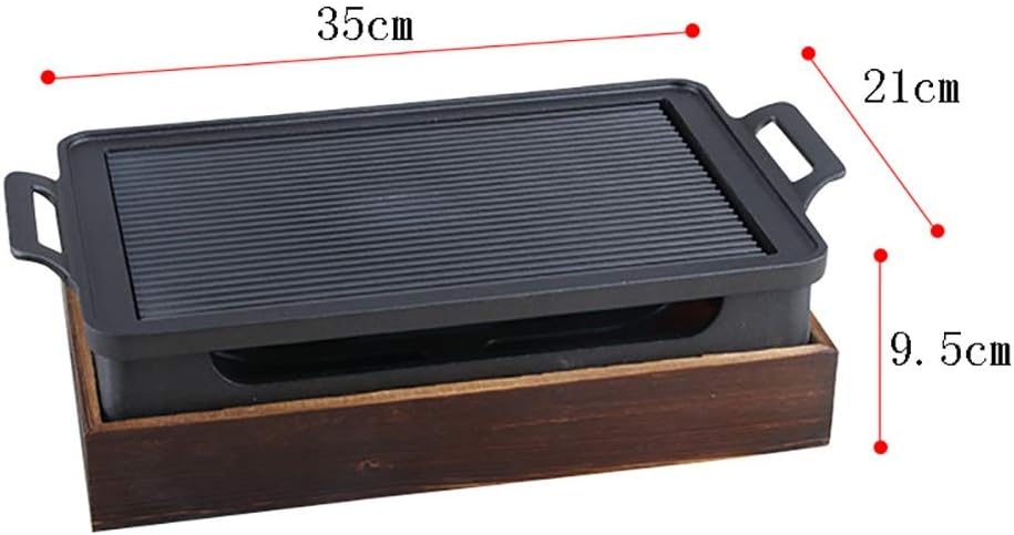 BBQ Barbeque Barbecue Grill,BBQ,Korean Non-Stick Baking Tray Alcohol Barbecue Grill,Holding Stove,Wooden Base,Indoor and Outdoor (Size : 28cm15cm)