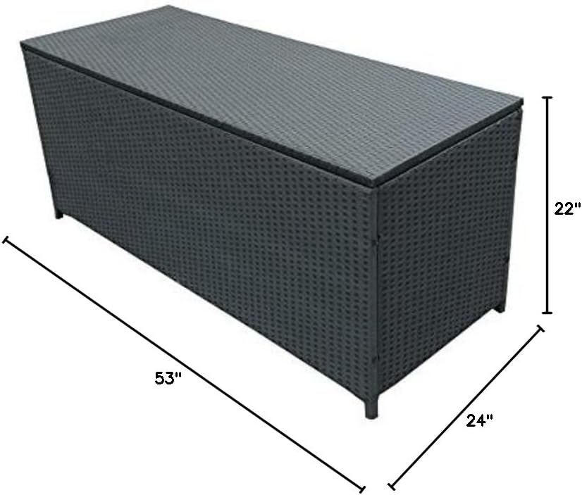 Oakland Living Charcoal Black Indoor and Outdoor Balcony Patio Deck Porch Pool 113 Gallon Wicker Storage Box Trunk Bin with Metal Frame