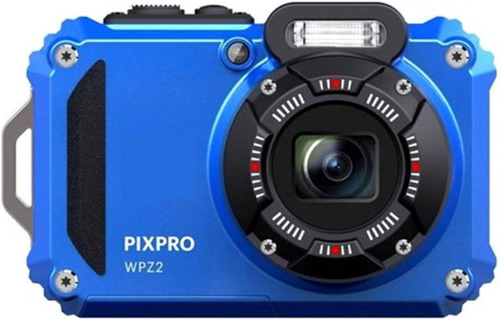 Kodak PIXPRO WPZ2 Rugged Waterproof 16MP Digital Camera with 4x Optical Zoom (Blue) Bundle with Koah Nostrand Gadget Bag, Floating Camera Strap (Yellow), and 32GB UHS-I microSDHC Memory Card (4 Items)