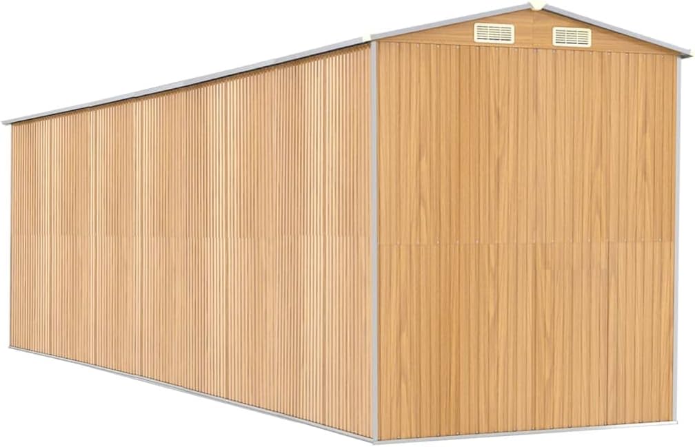 vidaXL - Galvanized Steel Garden Shed - Large Outdoor Storage House, Light Brown, Easy Assembly, Weather, Spacious Interior, Front and Back Vents