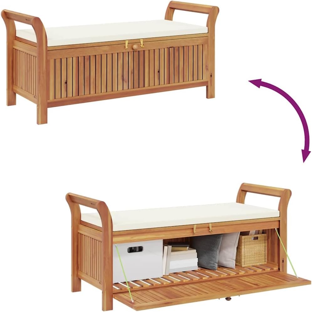 vidaXL Garden Storage Bench Cream White, Natural Wood