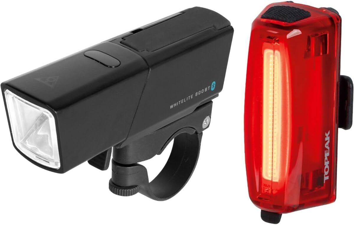 Topeak PowerLite BT Combo Bike Light Set – 800 Lumen Bluetooth Front Light + 80 Lumen Wireless Rear Light, Multi-Mode, USB Rechargeable, IPX6 Waterproof Safety Lighting