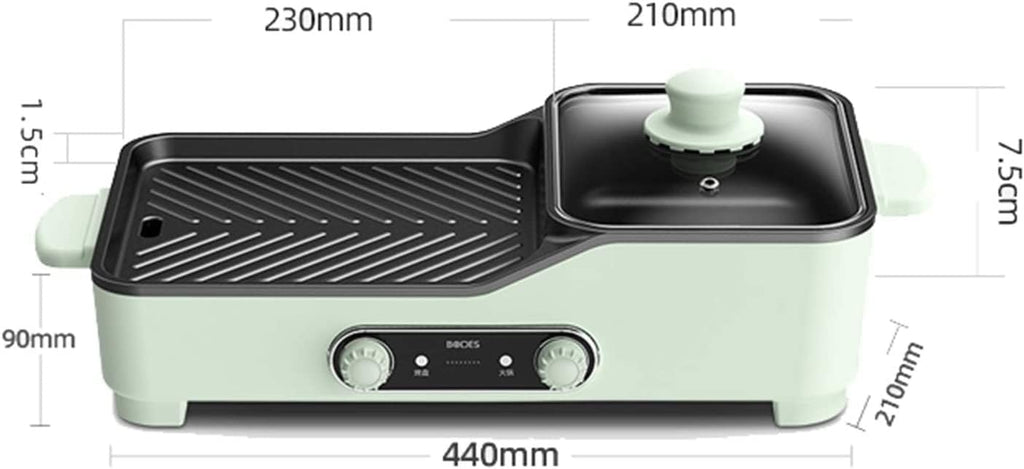 Electric Hot Pot Grill Indoor Shabu Shabu Pot with Divider Smokeless Korean BBQ Teppanyaki Grill, Separate Dual Temperature Control