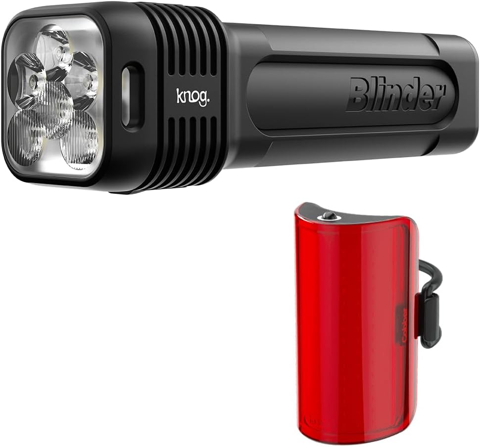 Knog Blinder 1300 Lumen Bike Headlight & Mid Cobber 170 Lumen Bike Light Set, Powerful Illumination, 330° Visibility, Long Battery Life, Waterproof, Multiple Mounts