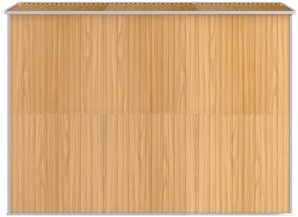 vidaXL Outdoor Storage Shed - Light Brown, Galvanized Steel, Double Sliding Doors, Ventilated, Spacious, with an Assembly Manual