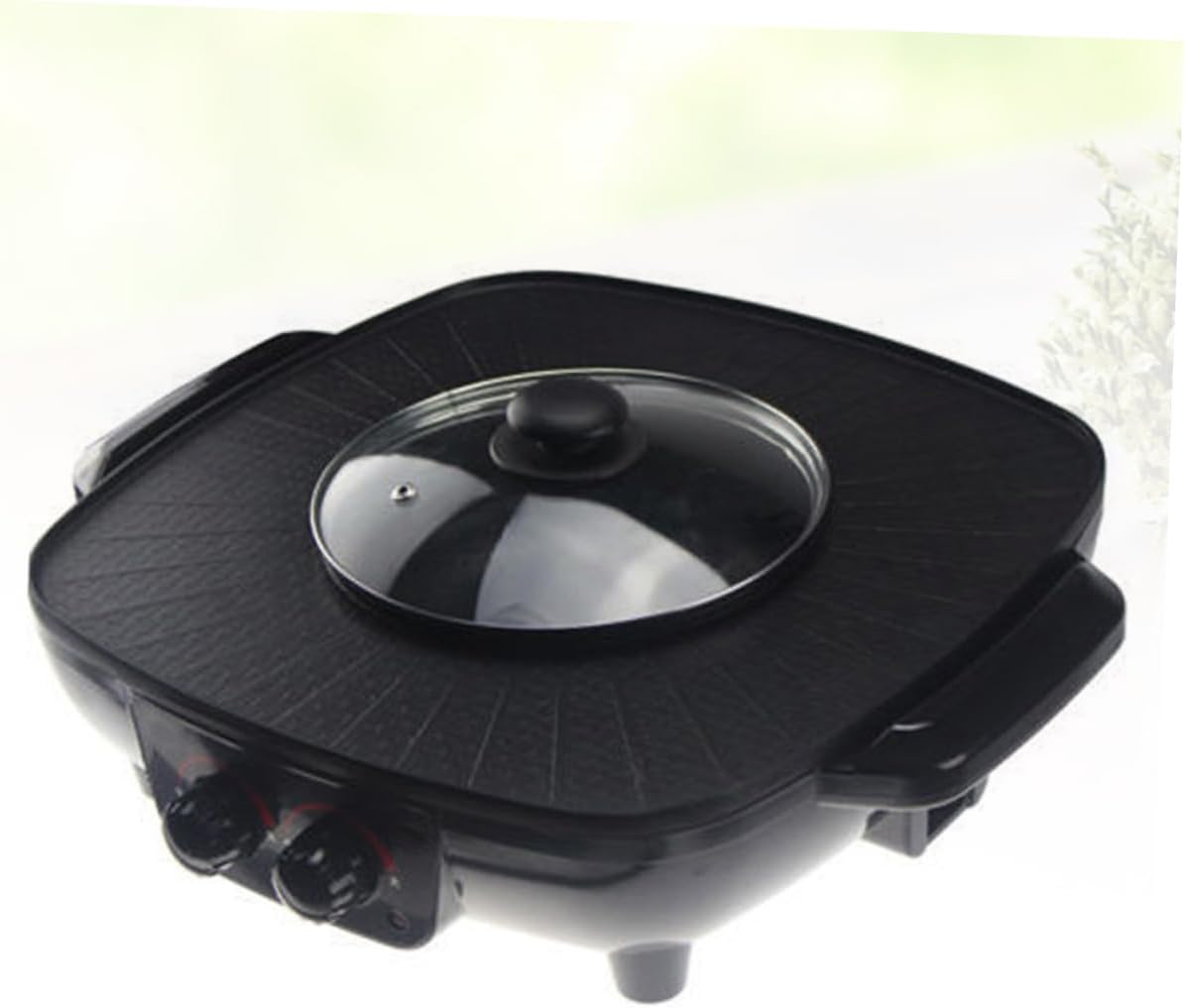 Indoor Electric Grill Bbq Pot Multi-function Hot Pot Cookware Smokeless Non-stick Surface Triangle Plug Electric Barbecue Grill for Family Restaurant