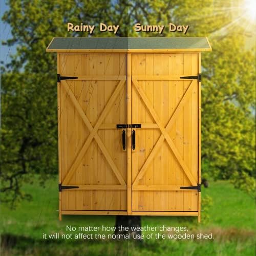 Outdoor Storage Cabinet- Garden Storage Shed- Lockable Wooden Storage Sheds Organizer for Home, Yard, Outdoor 56'L x 19.5'W x 64'H (Natural + Solid Wood)