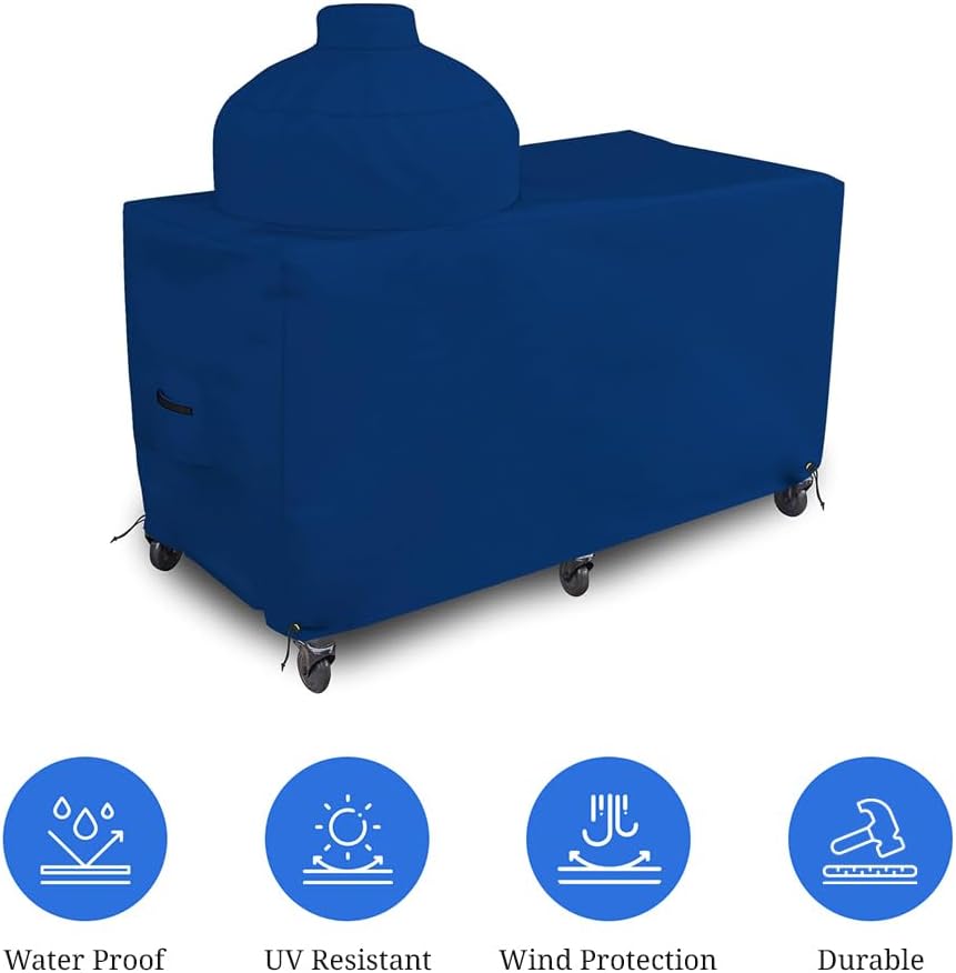 Big Egg Grill Outdoor Patio Covers 18 Oz Waterproof - 100% UV & Weather Resistant PVC Coated Patio Furniture Covers with Air Pockets & Drawstring for Snug fit (60' L x 36' W x 56' H, Blue)