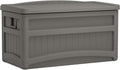 Suncast Outdoor Storage Box - 73 Gallon Stoney Resin Deck Box with Wheels, Handles, and Seat, Heavy-Duty Indoor/Outdoor Storage Bench for Patio Cushions, Shoes, Pool & Garden Gear