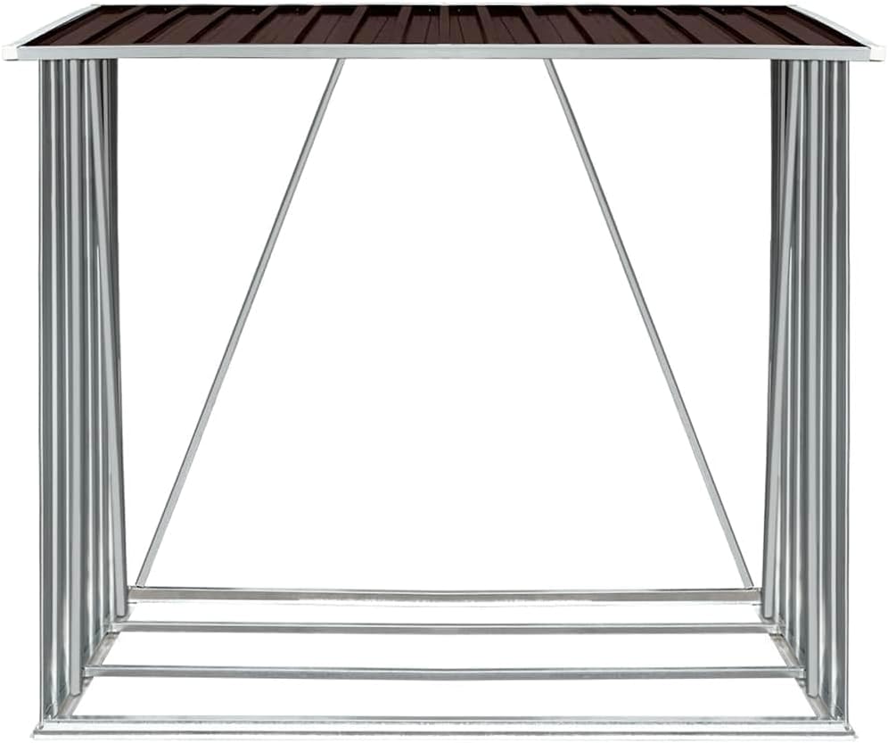 vidaXL Log Storage Shed, Log Holder with Roof, Log Storage Shed, Firewood Rack for Backyard Garden Patio Porch, Brown Galvanized Steel 64.2'