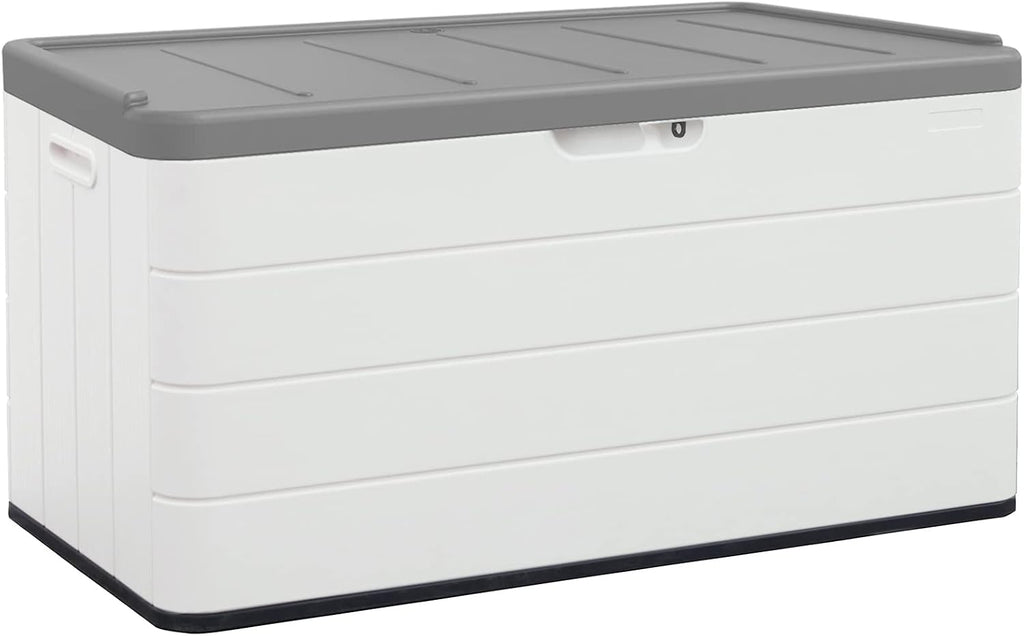 Mrosaa 110 Gallon Outdoor Deck Box, Outside Storage Box Waterproof for Cushion Storage, Garden Tools, Lockable Outdoor Storage Bin, Light Beige