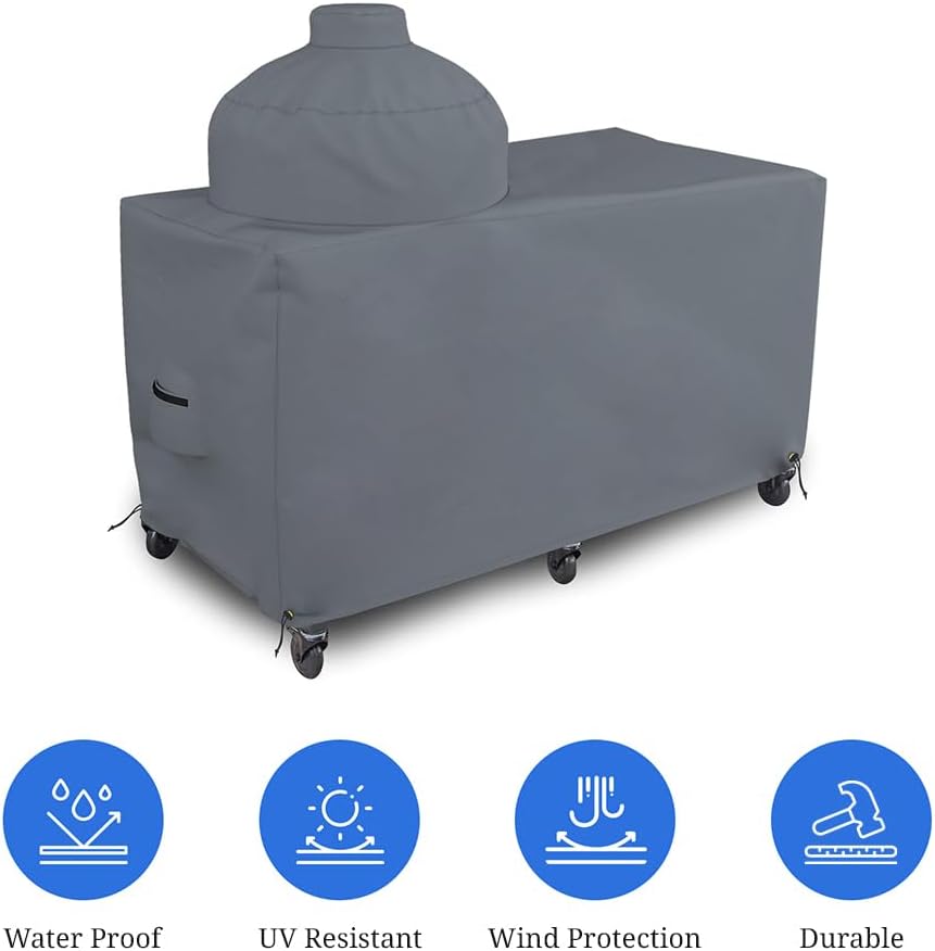 Covers & all Big Egg Grill Cover, 12 Oz Waterproof UV & Weather Resistant, PVC Coated Outdoor Cover with Air Vents & Drawstrings (72' L x 36' D x 52' H, Grey)