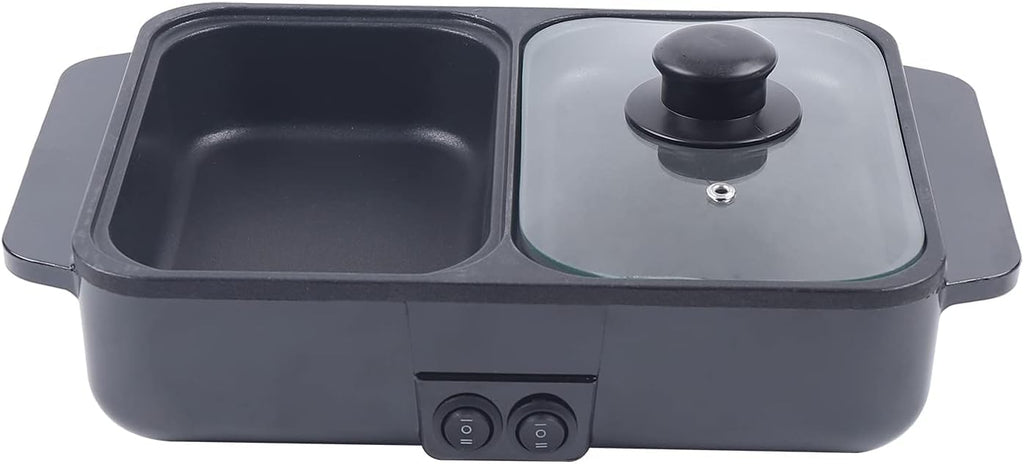 Hot Pot Electric Grill 2 in 1 Indoor Non-Stick Smokeless Grill with Dual Temperature Control, Portable Multifunctional for Korean BBQ, Serves 1-4 People