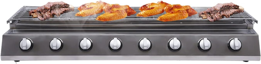 Gas BBQ Grill Stainless Steel Outdoor Camp Picnic Barbecue Shish Kabob 8 Burner Griddle Flat Top Grill Portable Barbecue Grill Countertop Smokeless Grill Non-Stick Cooking Removable Grill Baking