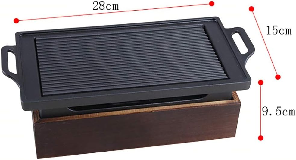 BBQ Barbeque Barbecue Grill,BBQ,Korean Non-Stick Baking Tray Alcohol Barbecue Grill,Holding Stove,Wooden Base,Indoor and Outdoor (Size : 28cm15cm)