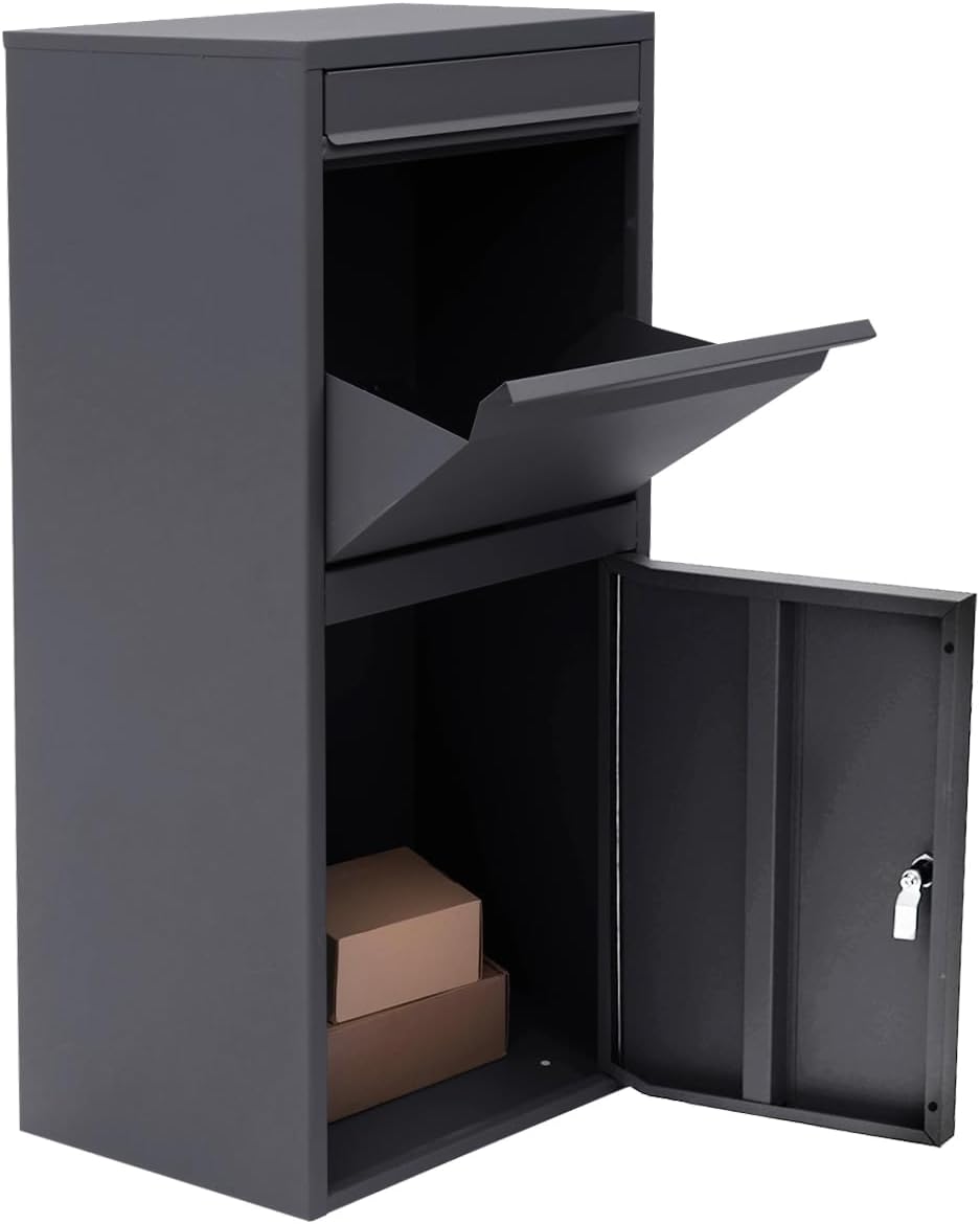 Gray Outdoor Storage Box, Heavy Duty steel Anti Theft Package Delivery Box, Parcel Box with Combination Lock, Suitable for Curbside or Porch Package Drop