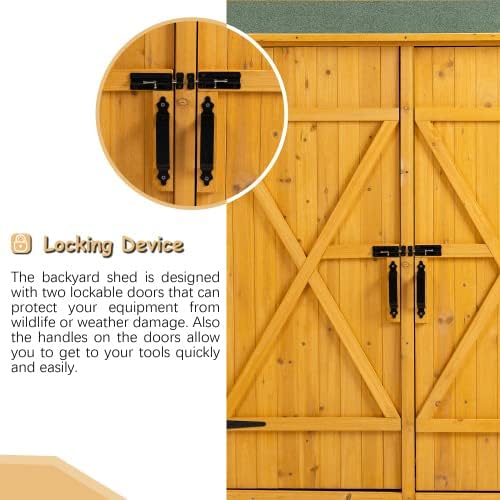 Outdoor Storage Cabinet- Garden Storage Shed- Lockable Wooden Storage Sheds Organizer for Home, Yard, Outdoor 56'L x 19.5'W x 64'H (Natural + Solid Wood)