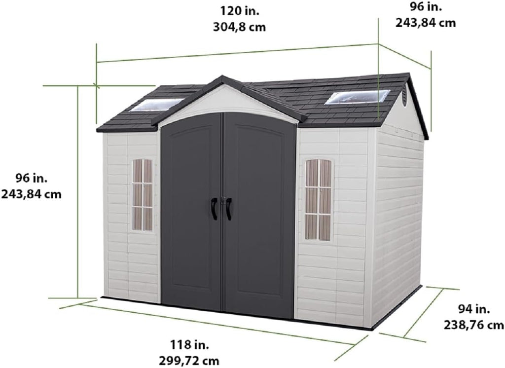 Lifetime 60005 Outdoor Storage Shed with Windows, Skylights and Shelving, 10 x 8 Feet