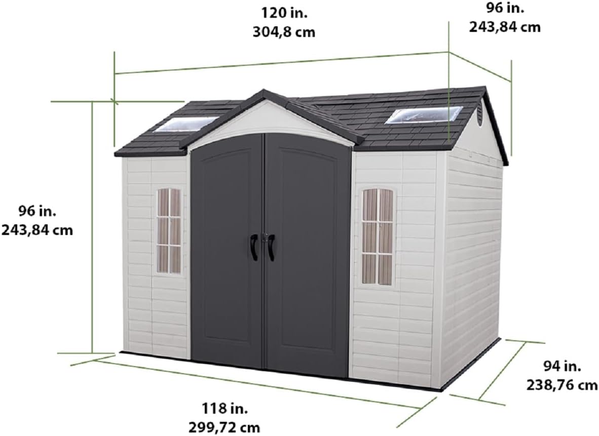 Lifetime 60005 Outdoor Storage Shed with Windows, Skylights and Shelving, 10 x 8 Feet