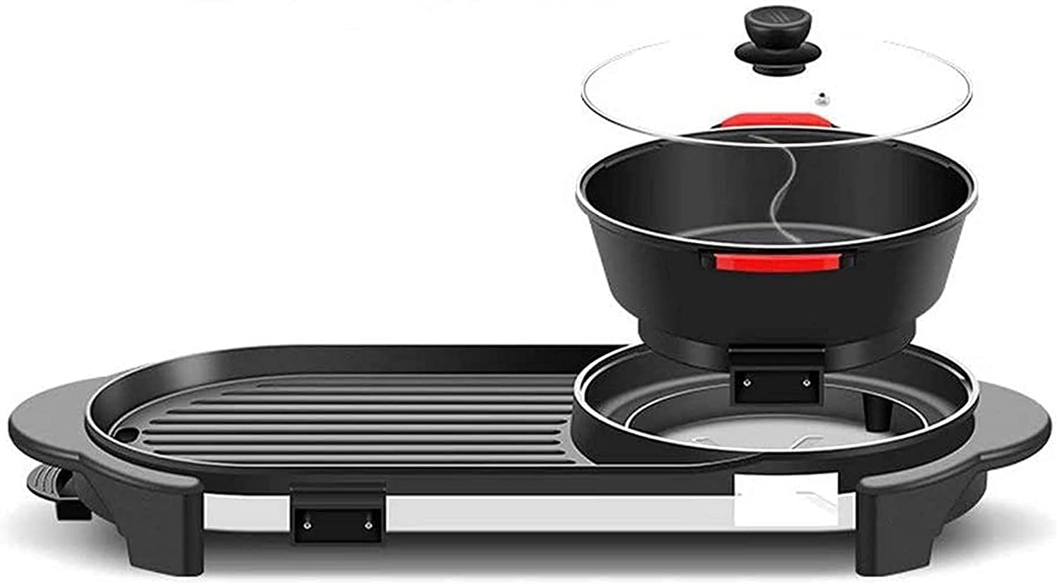 Indoor Korean Barbecue Grill Multifunctional BBQ Hot Pot Double Pot Integrated Kitchen Pot Separable Electric Hot Pot Electric Baking Tray,Black 1,65 * 26Cm,Portable Nonstick Griddle (Color : Black 2