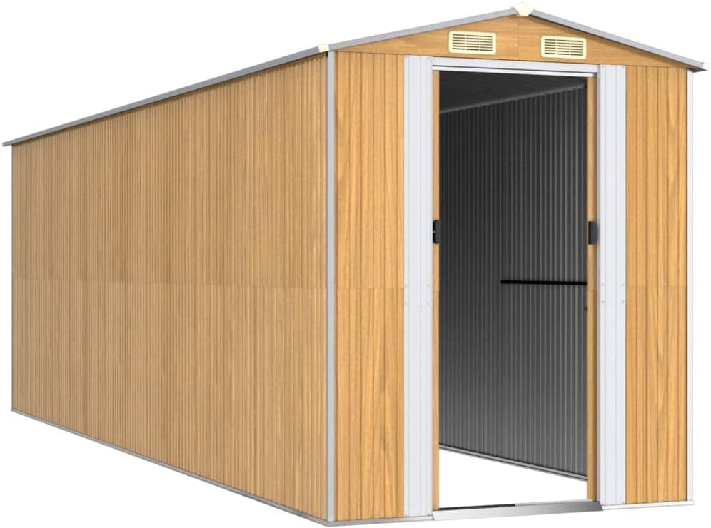 vidaXL Spacious Garden Shed - Light Brown, Galvanized Steel - Great for Outdoor Tools, Pool Essentials, and Gardening Equipment Storage